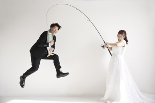 釣り好き新郎新婦様の洋装スタジオ撮影