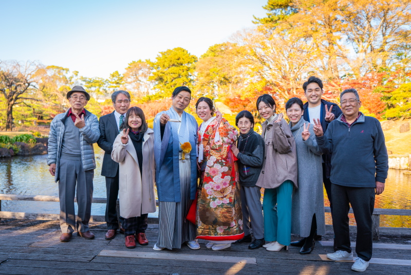 和装ロケーションでのフォトウエディング家族撮影