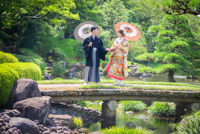 衣裳2点とロケ地２ヶ所【日本庭園とお茶室のセット】和装ロケーション撮影