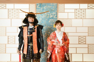 珍しい甲冑×色打掛撮影