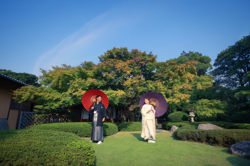 【８月末までの撮影の方限定】庭園ロケプラン｜新郎衣裳2点、新婦衣裳2点｜データ200カット｜198,000円→143,000円