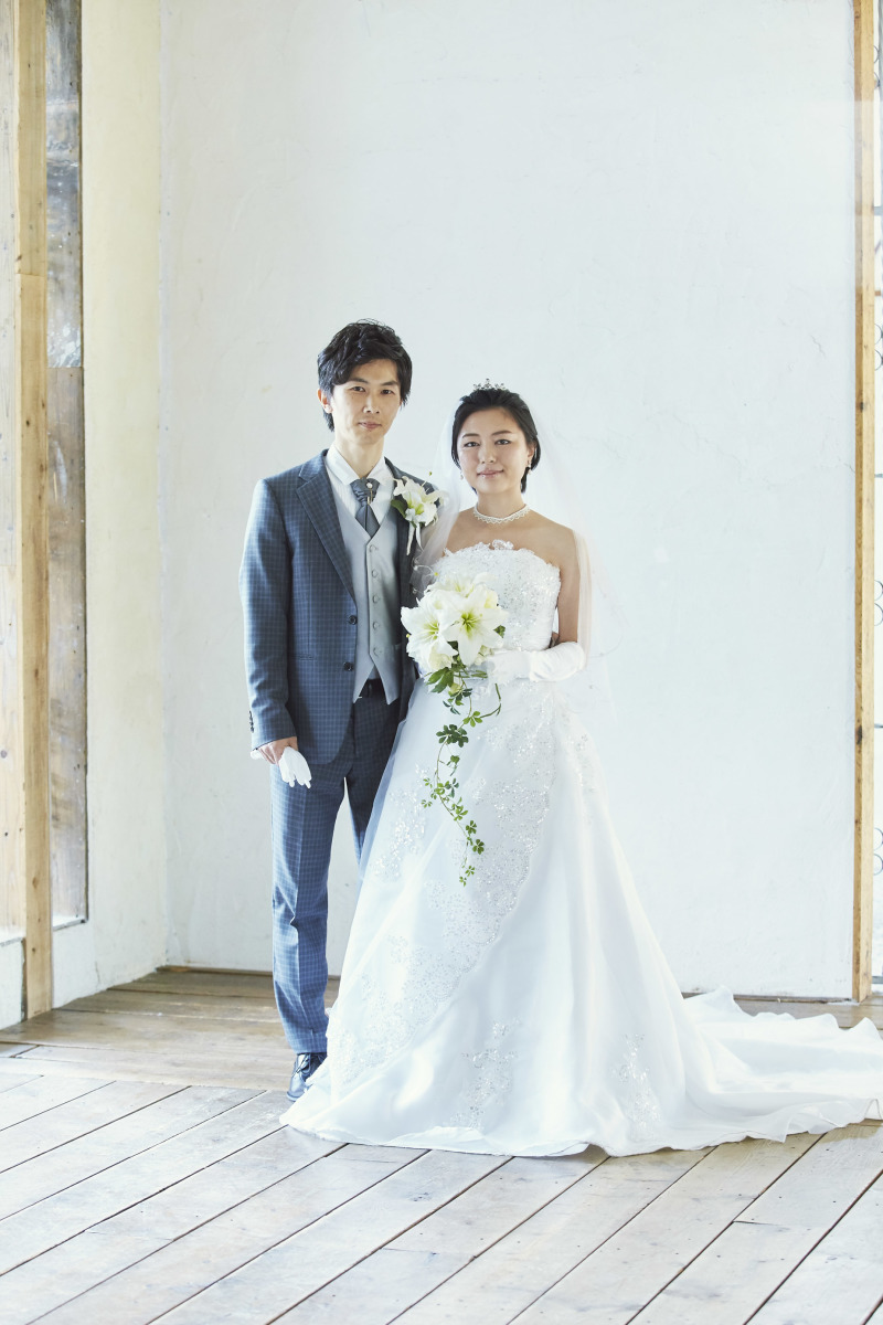 Aラインのドレスで撮影スタート