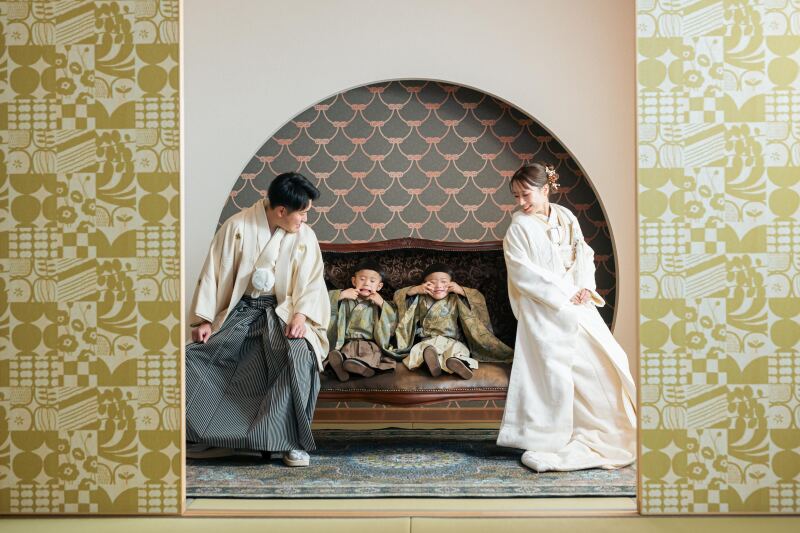 家族みんな、和装姿で撮影開始