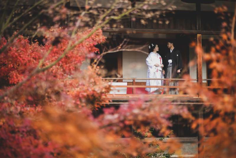 紅葉越しのおふたり