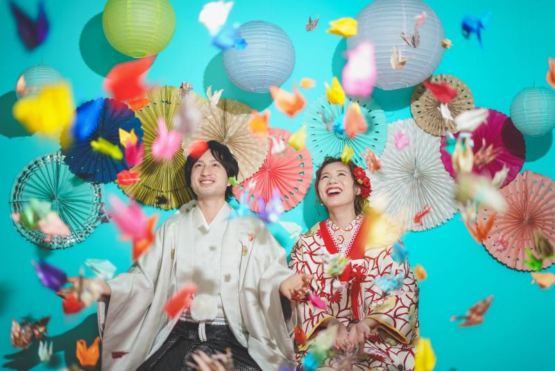 大人気の折り鶴シャワーショット！