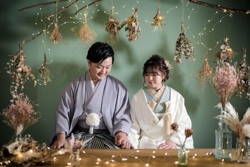 ミントグリーン×ドライフラワー