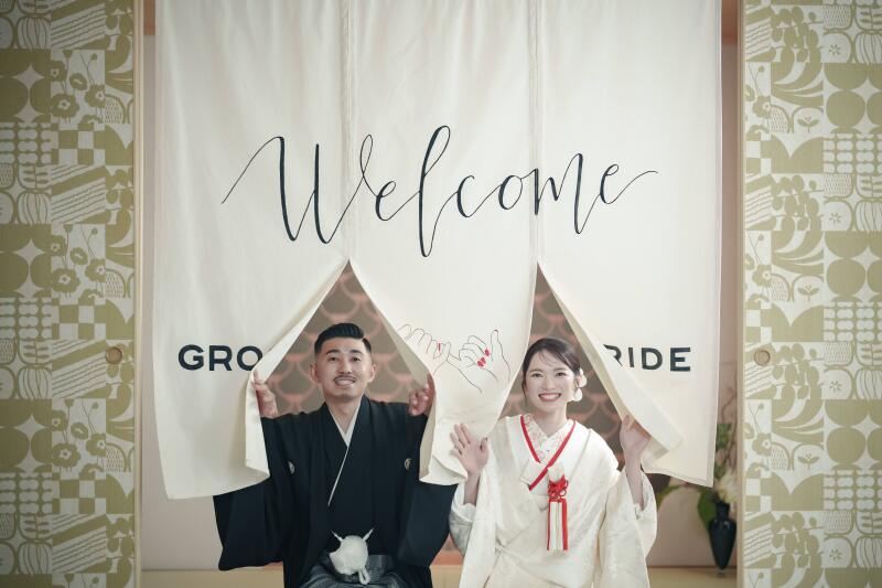 当店特製Welcome暖簾にて