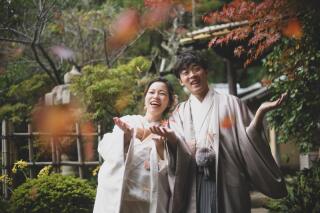 紅葉と２人とナイスな笑顔！