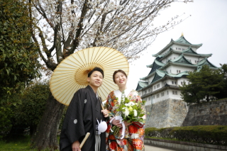 桜咲く名古屋城にて和装前撮りフォト