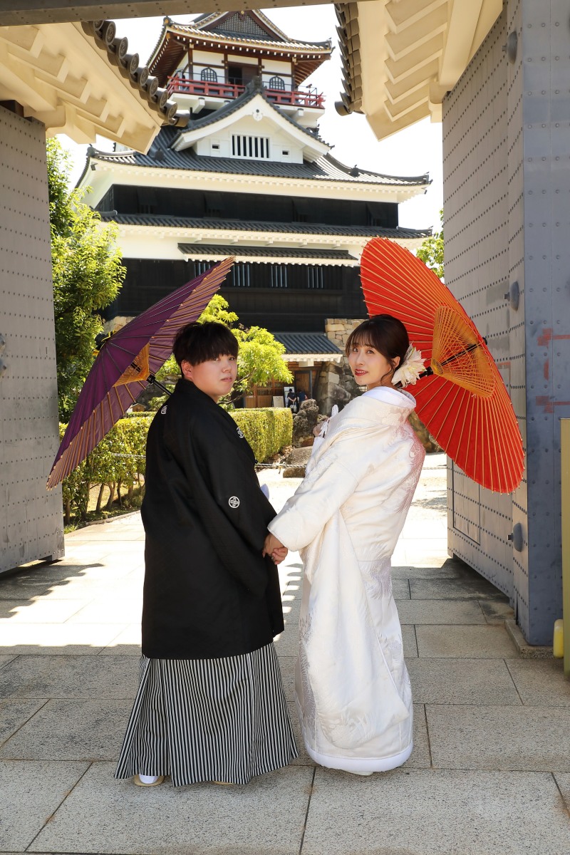 和傘を使って振り向きショットの撮影