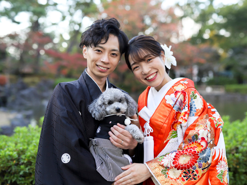 愛犬抱っこして3ショット