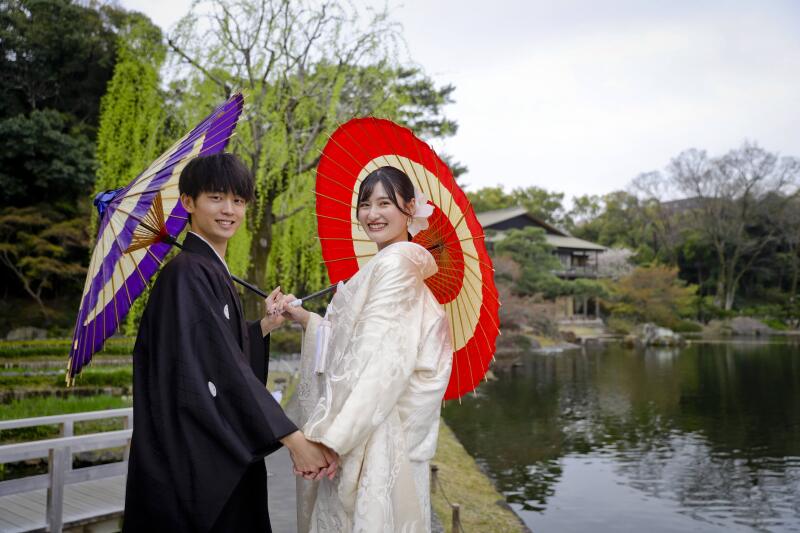 和傘を持って振り向きカット撮影