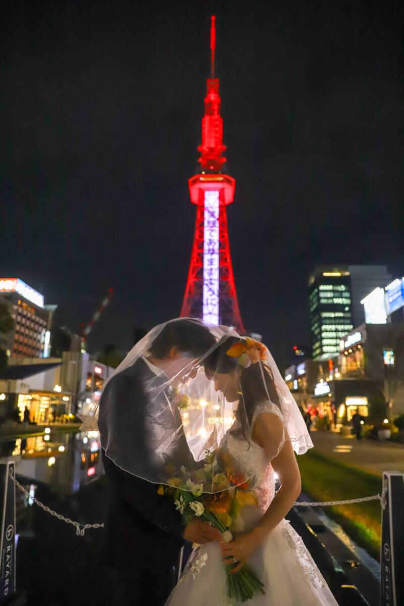 夜景とベールの幻想的な共演