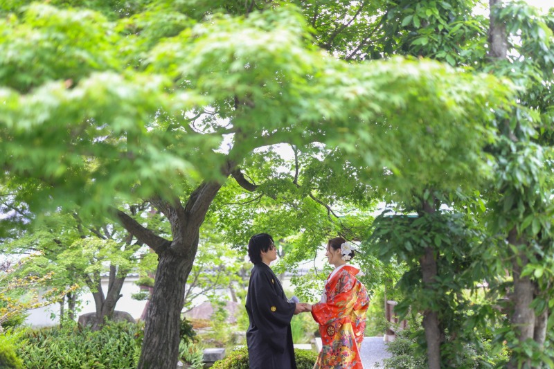 新緑に包まれる和装