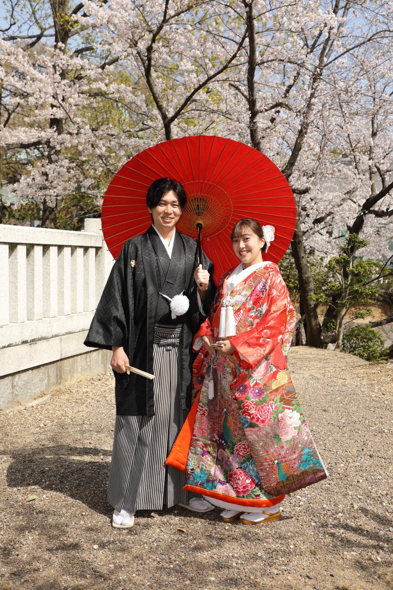 桜×神社仏閣×華やか豪華な色打掛で和装前撮り