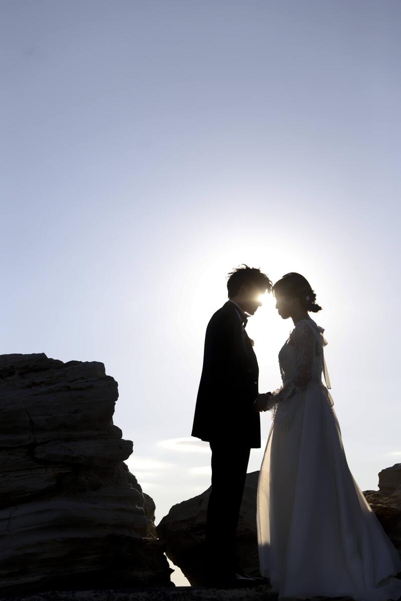 傾きつつある太陽をバックにシルエットカット撮影