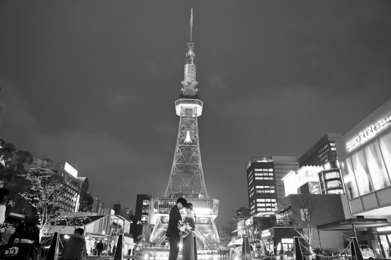 テレビ塔（ミライタワー）前でのナイト撮影