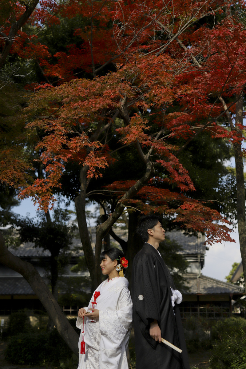 紅葉バック背中合わせカット