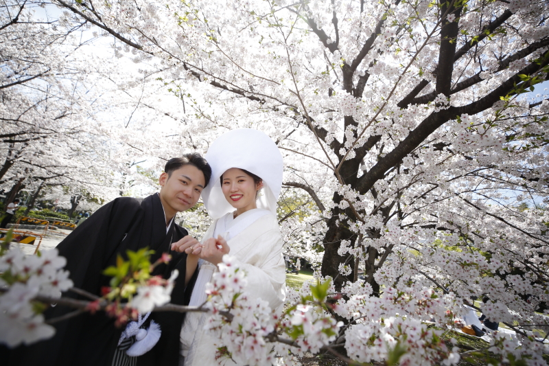 白無垢で洋髪＆綿帽子の2パターン撮影