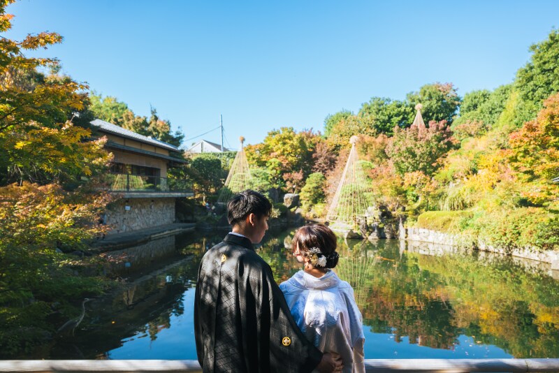 快晴の撮影日和、秋らしい庭園にて
