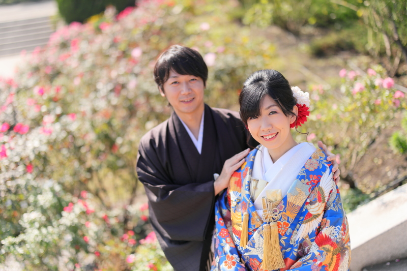 秋の花々との一枚