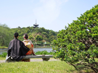 日本庭園でゆったり和装ロケ！