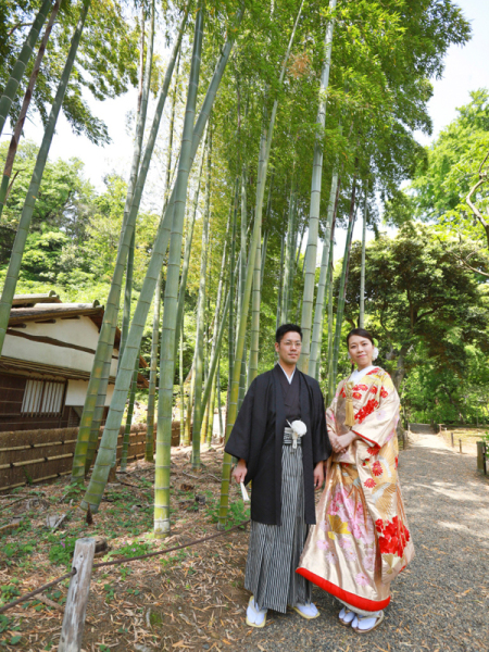 竹林で
