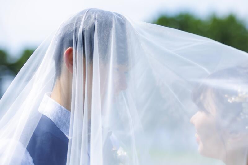 ベール越しの笑顔