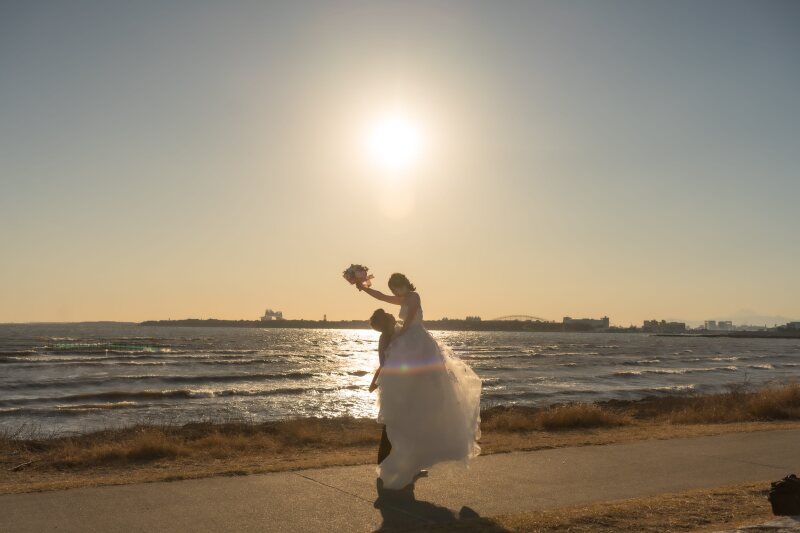 夕日を浴びて