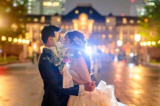 夜の東京駅周辺での幻想的なロケーション前撮り