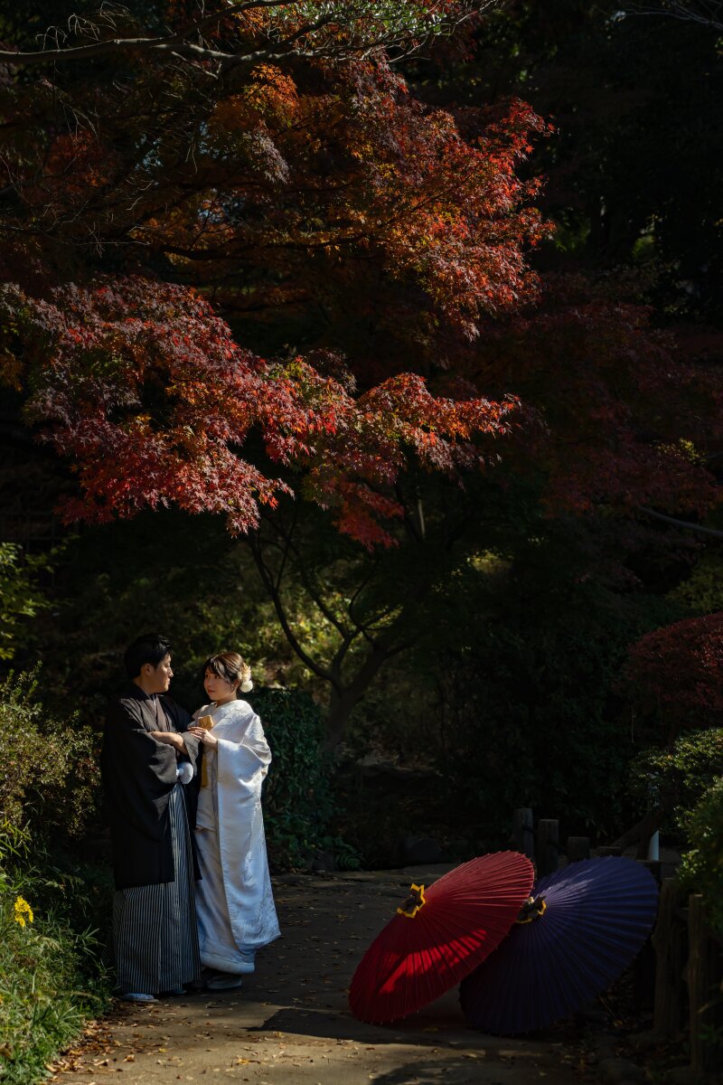 色づく木の下で交わす視線