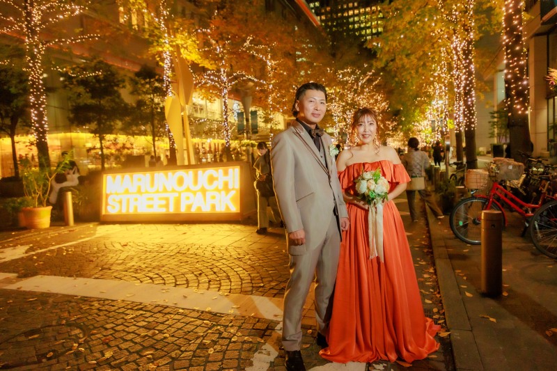 テラコッタドレスで東京駅ナイト&イルミネーション撮影