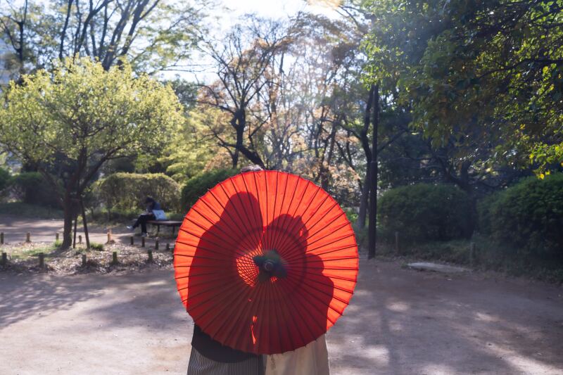傘に浮かぶ二人のシルエット