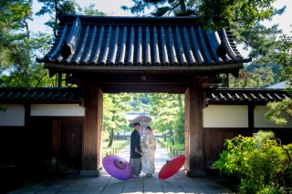 快晴の日本庭園にて和装前撮りを