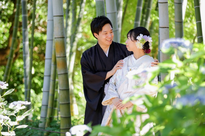 和装とあじさいの彩り