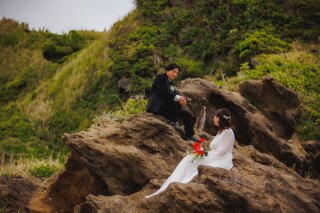 持込ドレスでの城ヶ島海ロケ