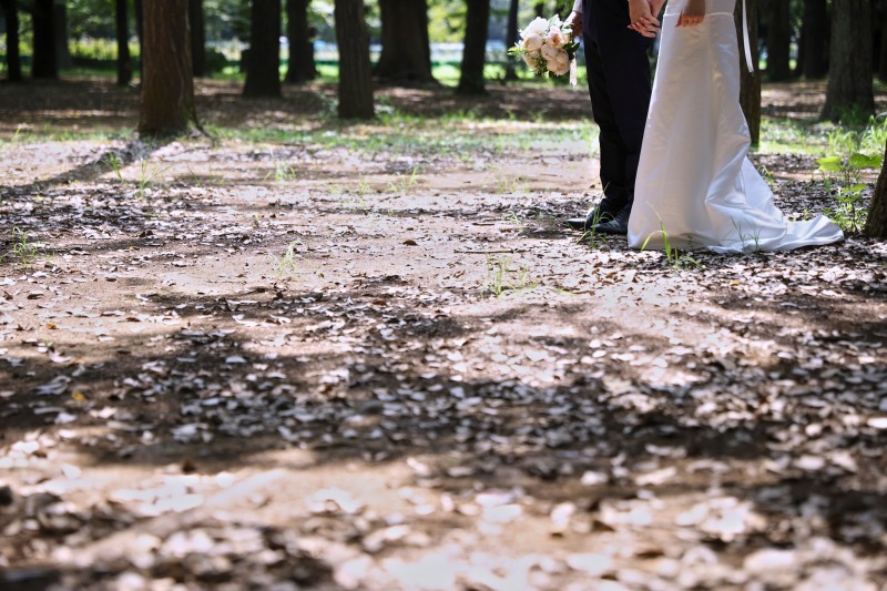 代々木公園の落ち葉が広がる木陰の小道
