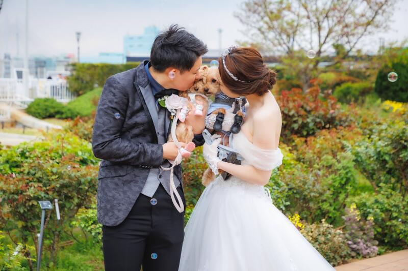 愛犬を囲んで家族の幸せ時間