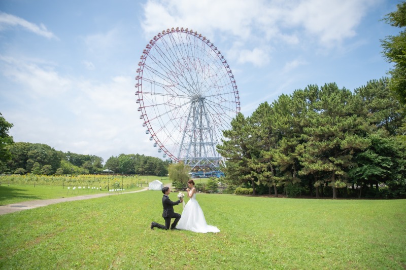【葛西海浜公園・葛西臨海公園】観覧車を望む夏の白ドレス前撮り