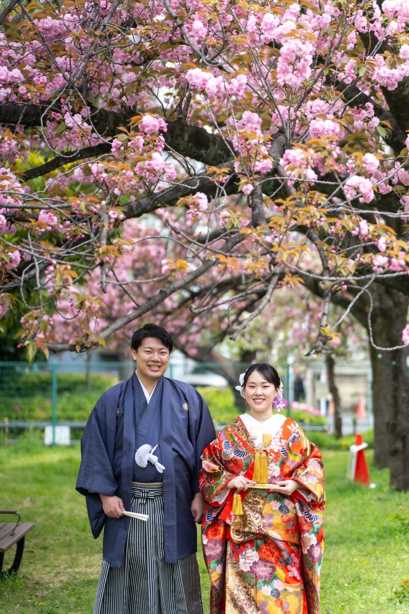 満開の八重桜に包まれて