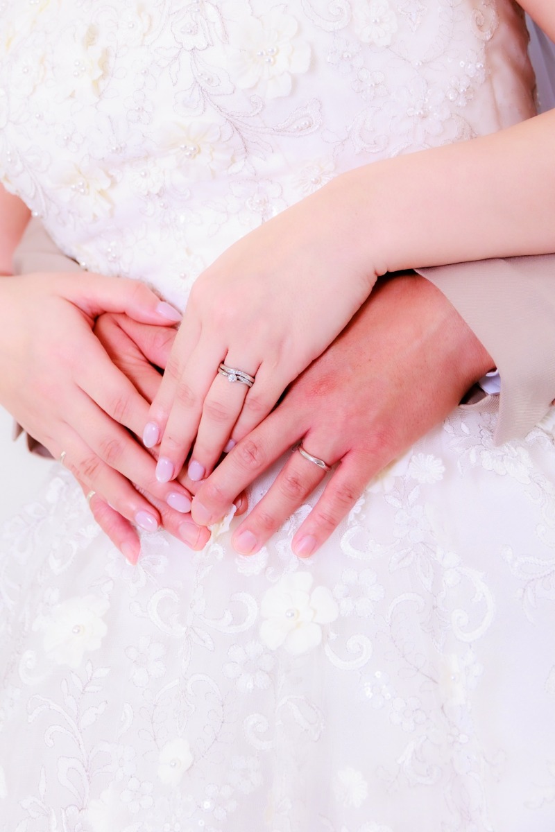 指先にそっと重なる二人の結婚指輪