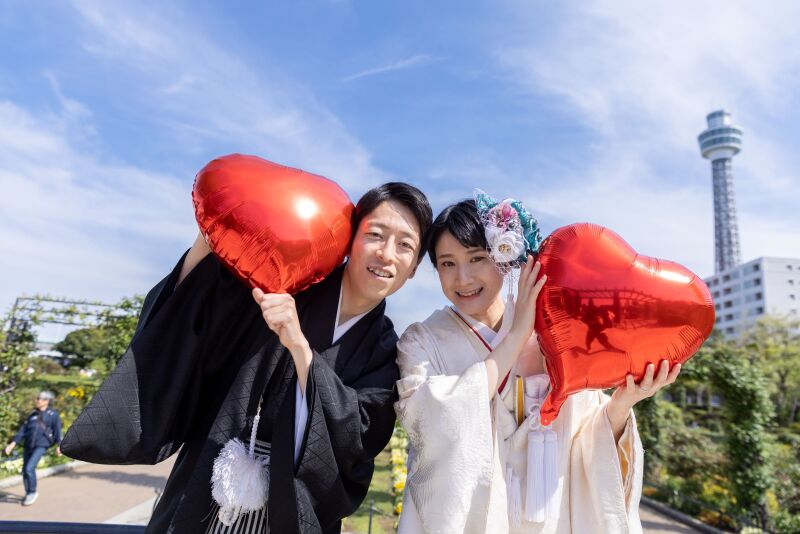 和装で横浜公園~山下公園の周遊ロケ撮影