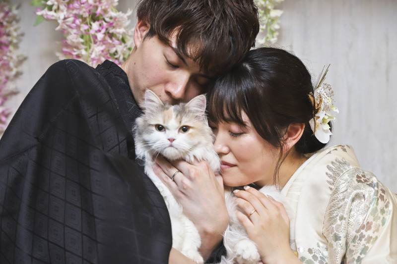 スタジオで猫ちゃんと一緒に和装撮影☆