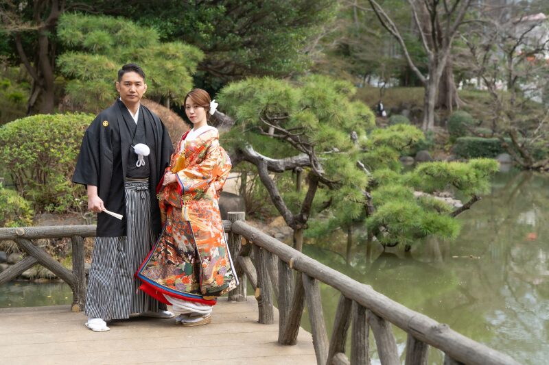 日本庭園で和装前撮り開始！