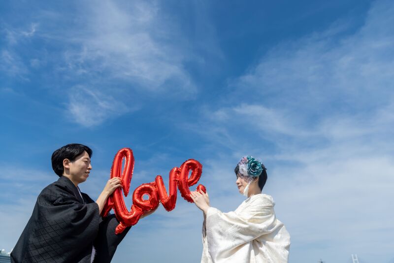 お持込の風船(Love)を使って