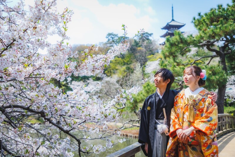 桜舞う庭園和装ロケ&爽やかな海洋装ロケ
