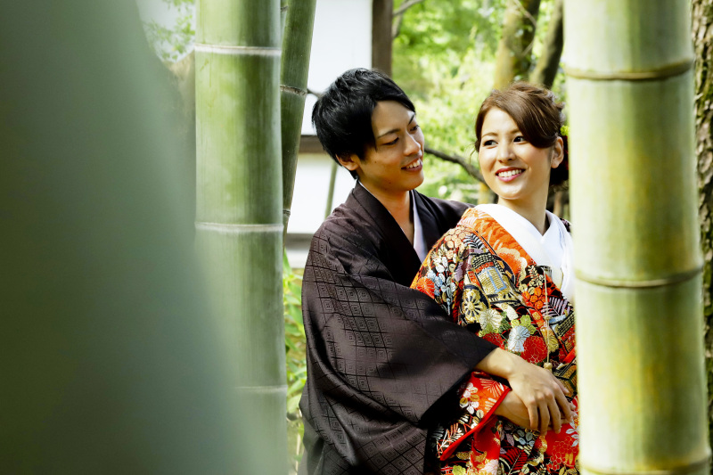 三渓園の竹林にて☆和装と日本庭園は相性◎
