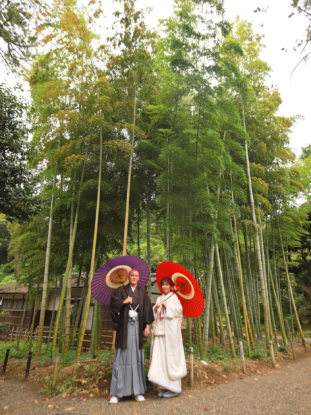 竹林で