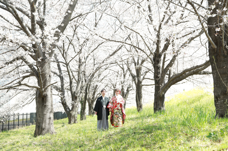 桜並木で・・・