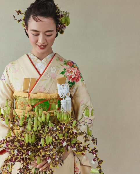 薄香色 花籠吉祥文